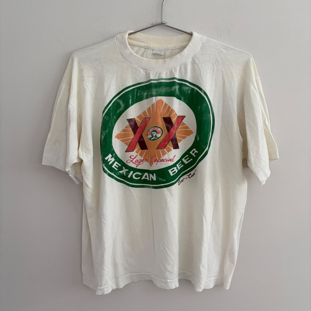Vintage Dos Equis XX Mexican Beer Lager Especial White Graphic T-Shirt Mens